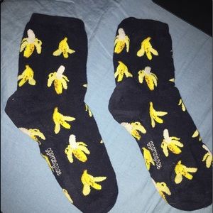 Navy blue socks with banana pattern